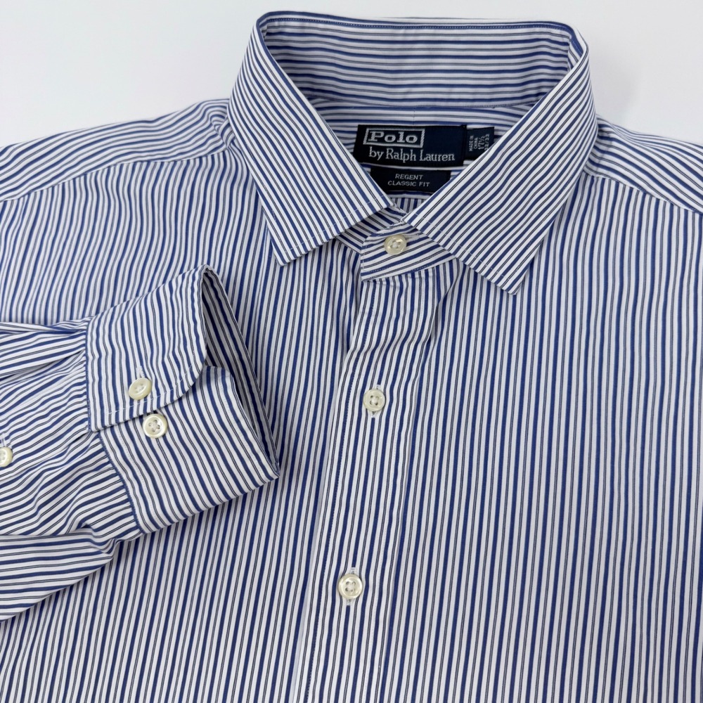 Polo Ralph Lauren Regent Classic Fit Striped Shirt Mens 17.5 32/33 Blue White